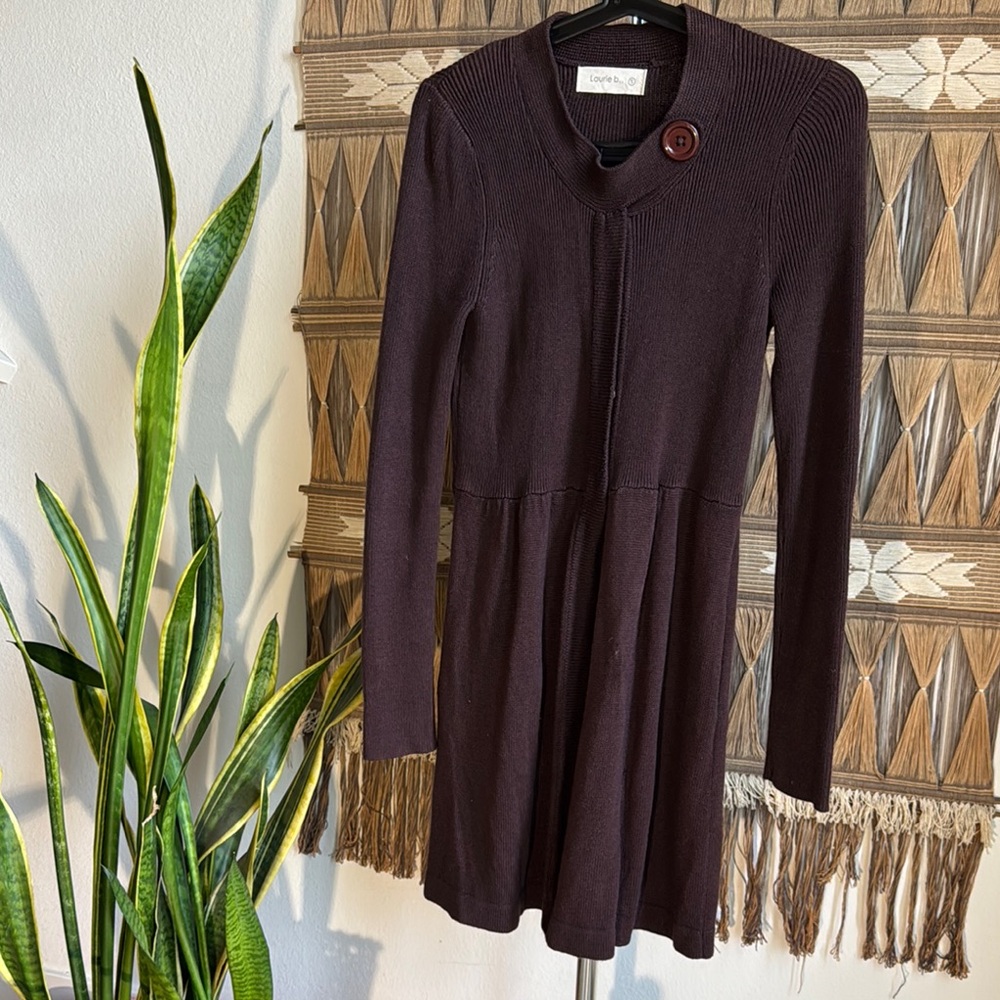 Dark Brown Knit Dress with Button Detail